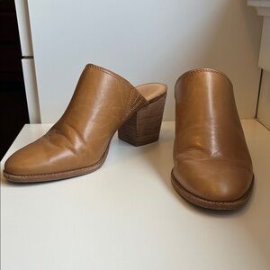 Madewell Caramel Leather Block Heel Mules